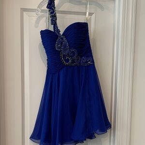 Sherri Hill Royal Blue One-Shoulder Beaded Prom formal Party Dress size 2